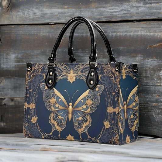 Golden Art Nouveau Butterfly Crossbody Bag - Nature-Inspired Vegan Leather Designer Purse, Unique Gift for Women