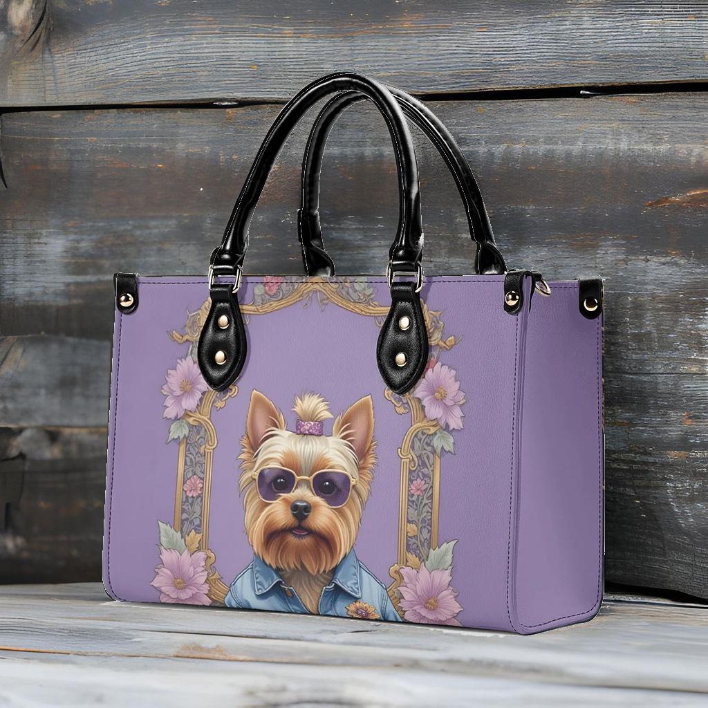 Yorkshire Terrier in Denim Jacket Crossbody Bag - Fun Vegan Leather Purse, Unique Dog Lover Gift