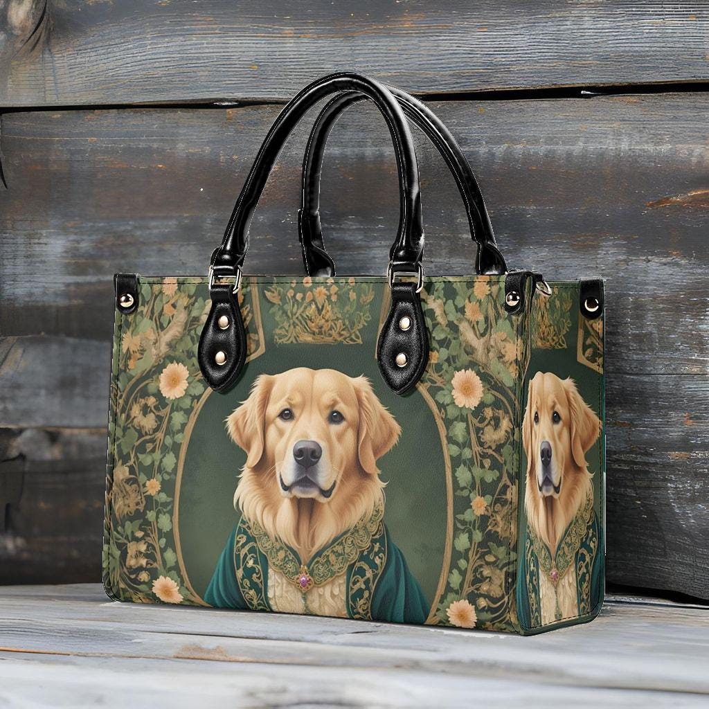Noble Golden Retriever in Velvet Robe - Art Nouveau Regal Dog Portrait Bag Cute Crossbody Bag Unique Purse Cute Purse, Luxury Bag