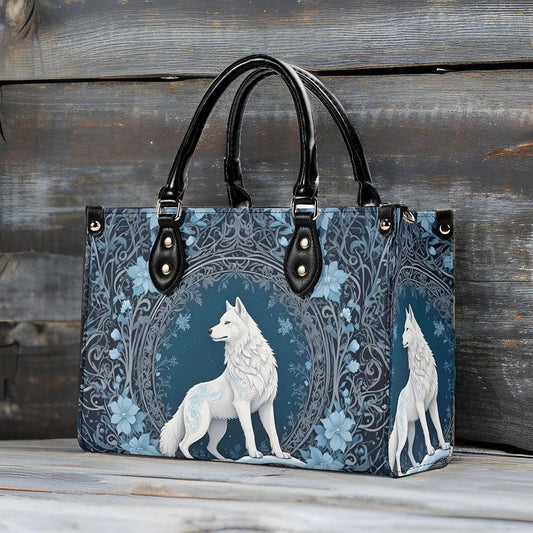 White Wolf Crossbody Bag - Mystical Vegan Leather Purse, Unique Nature-Inspired Gift for Women