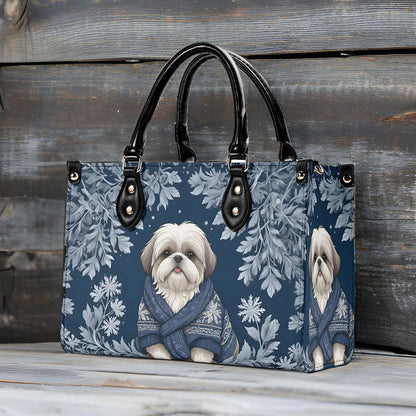 Shih Tzu Dog in Cozy Winter Sweater Bag Cute Crossbody Bag Unique Purse Cute Purse, Luxury Bag Vegan Leather Bags Printed Designer Bag