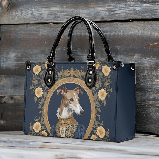 Elegant Greyhound Crossbody Bag in Golden Elizabethan Attire - Art Nouveau Vegan Leather Purse