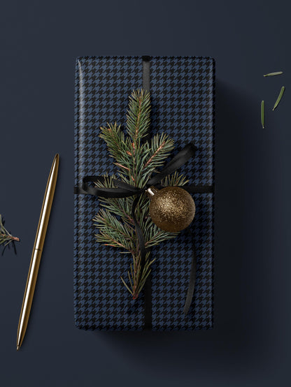 Blue Houndstooth Wrapping Paper Elegant Gift Wrap Unique Wrapping Paper Birthday Man Gift Idea Holiday Gift Wrap for Him Classy Decor Blue