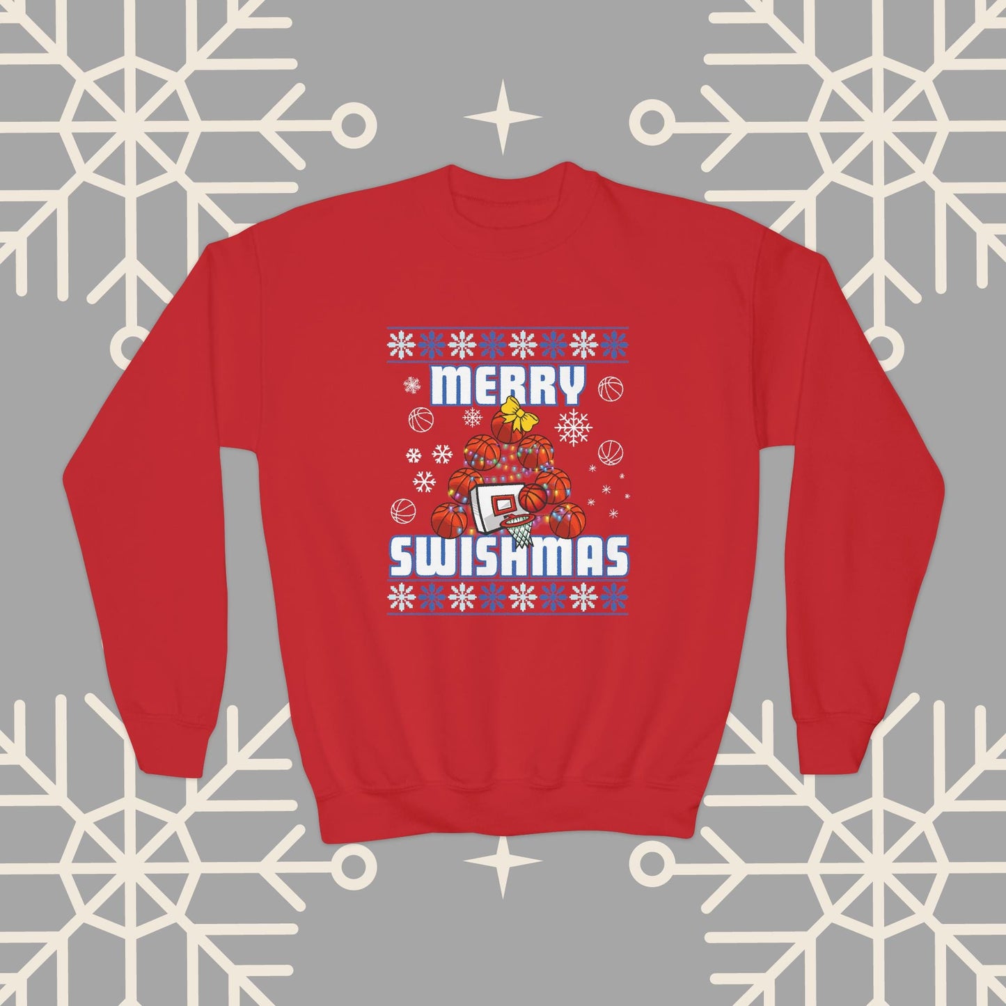 Youth Merry Swishmas Sweatshirt, Basketball Ugly Christmas for Kids, Basketball Gifts for Boys, Gift for Girl