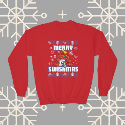 Youth Merry Swishmas Sweatshirt, Basketball Ugly Christmas for Kids, Basketball Gifts for Boys, Gift for Girl