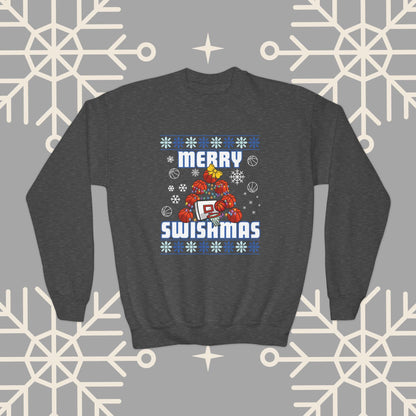 Youth Merry Swishmas Sweatshirt, Basketball Ugly Christmas for Kids, Basketball Gifts for Boys, Gift for Girl