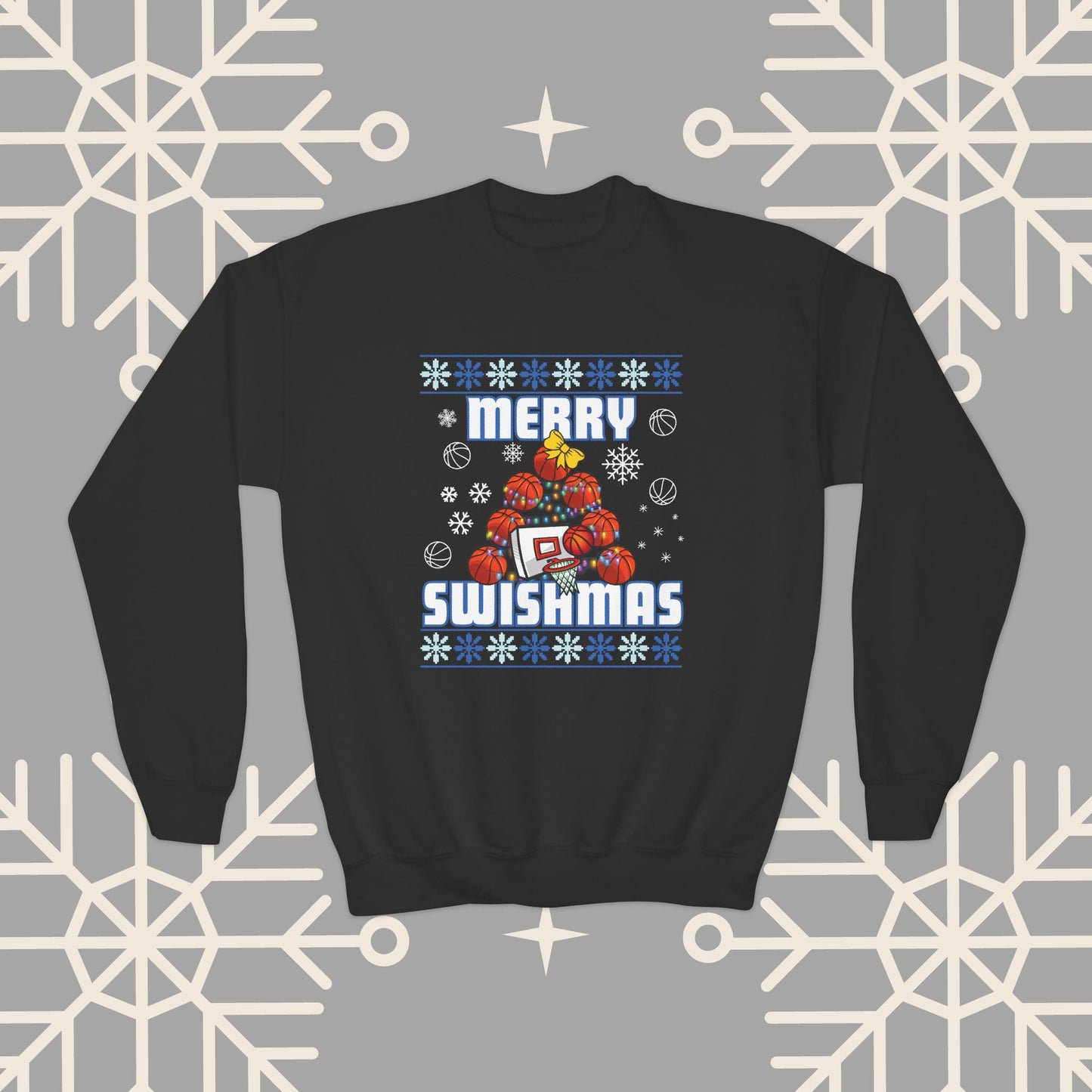 Youth Merry Swishmas Sweatshirt, Basketball Ugly Christmas for Kids, Basketball Gifts for Boys, Gift for Girl