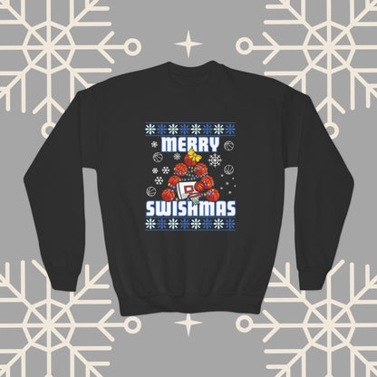 Youth Merry Swishmas Sweatshirt, Basketball Ugly Christmas for Kids, Basketball Gifts for Boys, Gift for Girl