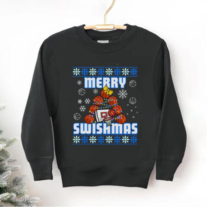 Youth Merry Swishmas Sweatshirt, Basketball Ugly Christmas for Kids, Basketball Gifts for Boys, Gift for Girl
