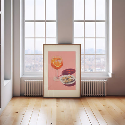 Aperol Spritz & Oysters Art Print: Quirky Bar Cart Decor