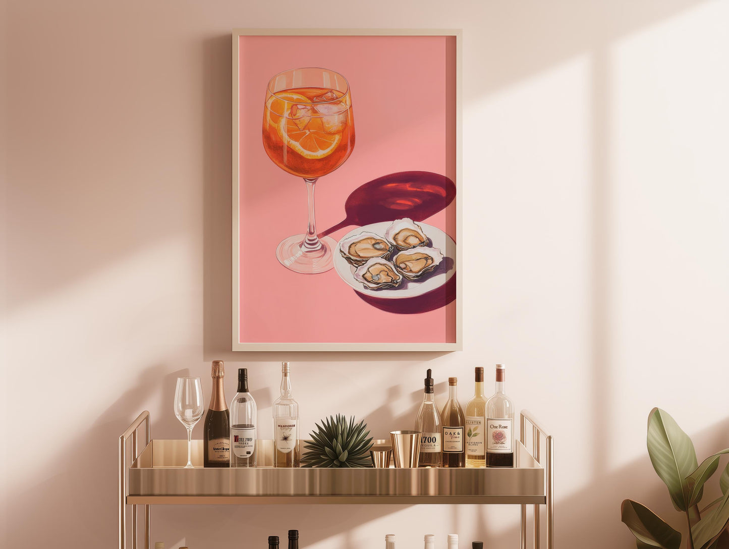 Aperol Spritz & Oysters Art Print: Quirky Bar Cart Decor