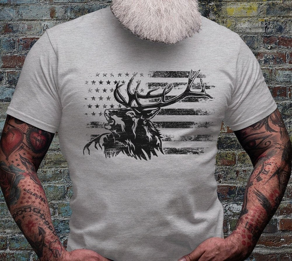 US Elk Deer Shirt | Deer Hunting T-shirt | Wild Hunter Short Sleeve | Wilderness Cotton Jersey | USA Outdoor Lover Gift Ideaa | Camping Tee