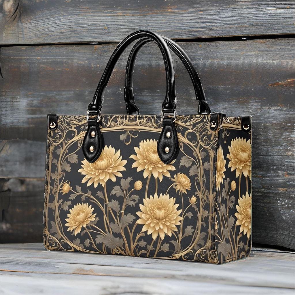 Golden Chrysanthemums Bag Cute Crossbody Bag Unique Purse Cute Purse, Luxury Bag Vegan Leather Bags Printed Designer Bag