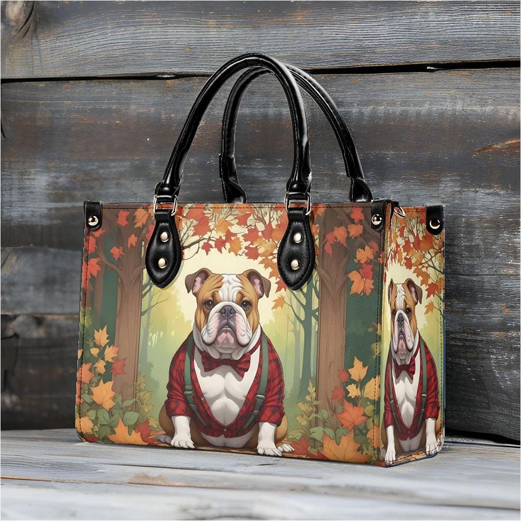 Bulldog in Flannel Shirt and Suspenders Bag Cute Crossbody Bag Unique Purse Cute Purse, Luxury Bag Vegan Leather Bags Printed Designer Bag