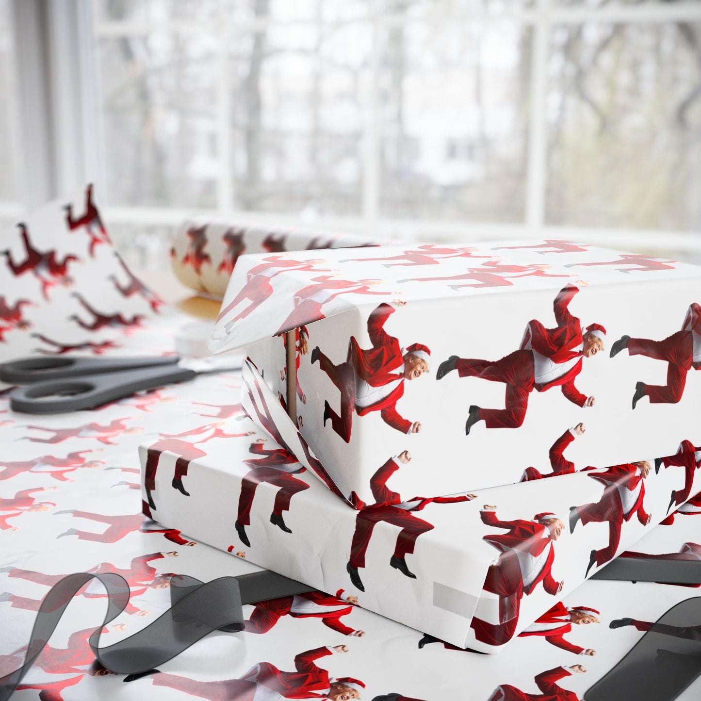 Christmas Trump Wrapping Papers, Dancing Trump MAGA, Festive Gift Wrap, Holiday Present Xmas Packaging, White elephant gift