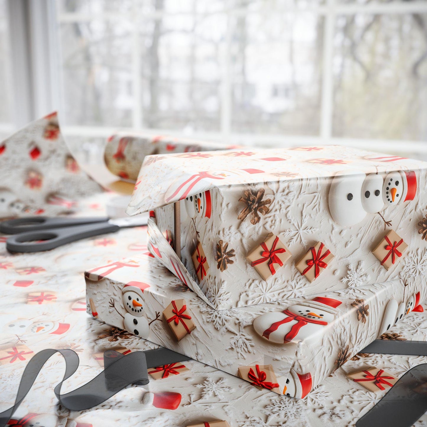 Christmas Snowman Wrapping Paper - Holiday Gift Wrap for Presents, Festive Gift Packaging, Xmas Wrapping Sheets, Winter Snowman Gift Wrap,