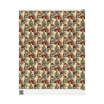 Vintage christmas wrapping paper Toile Gift Wrap Santa Holiday Gift Wrapping Paper Christmas Gift Wrap Xmas Wrapping Paper Roll