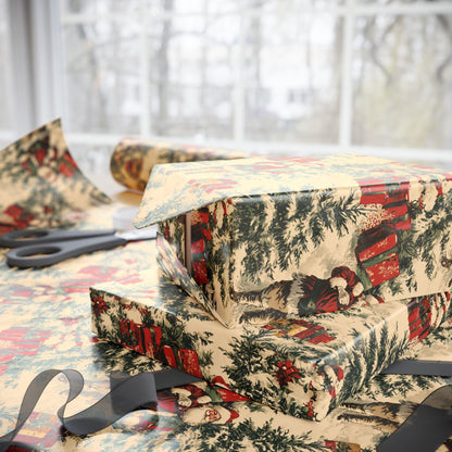 Vintage christmas wrapping paper Toile Gift Wrap Santa Holiday Gift Wrapping Paper Christmas Gift Wrap Xmas Wrapping Paper Roll