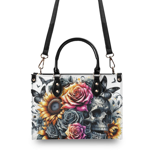Gothic Garden Skull Purse - Vegan Leather Purse, Crossbody or Shoulder Carry, Tote Bag, Square Tote