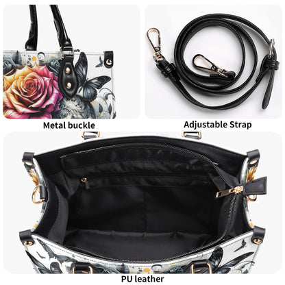 Gothic Garden Skull Purse - Vegan Leather Purse, Crossbody or Shoulder Carry, Tote Bag, Square Tote