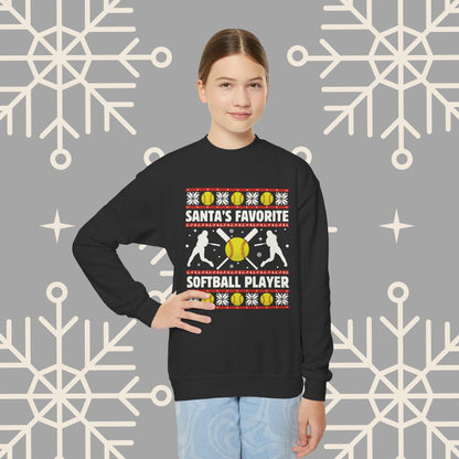 Youth Softball Christmas Sweatshirt, Santa's Favorite Softball Player Ugly Christmas , Softball Gifts for Girls