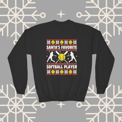 Youth Softball Christmas Sweatshirt, Santa's Favorite Softball Player Ugly Christmas , Softball Gifts for Girls