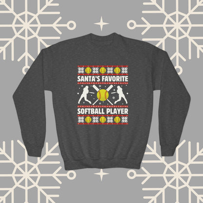 Youth Softball Christmas Sweatshirt, Santa's Favorite Softball Player Ugly Christmas , Softball Gifts for Girls