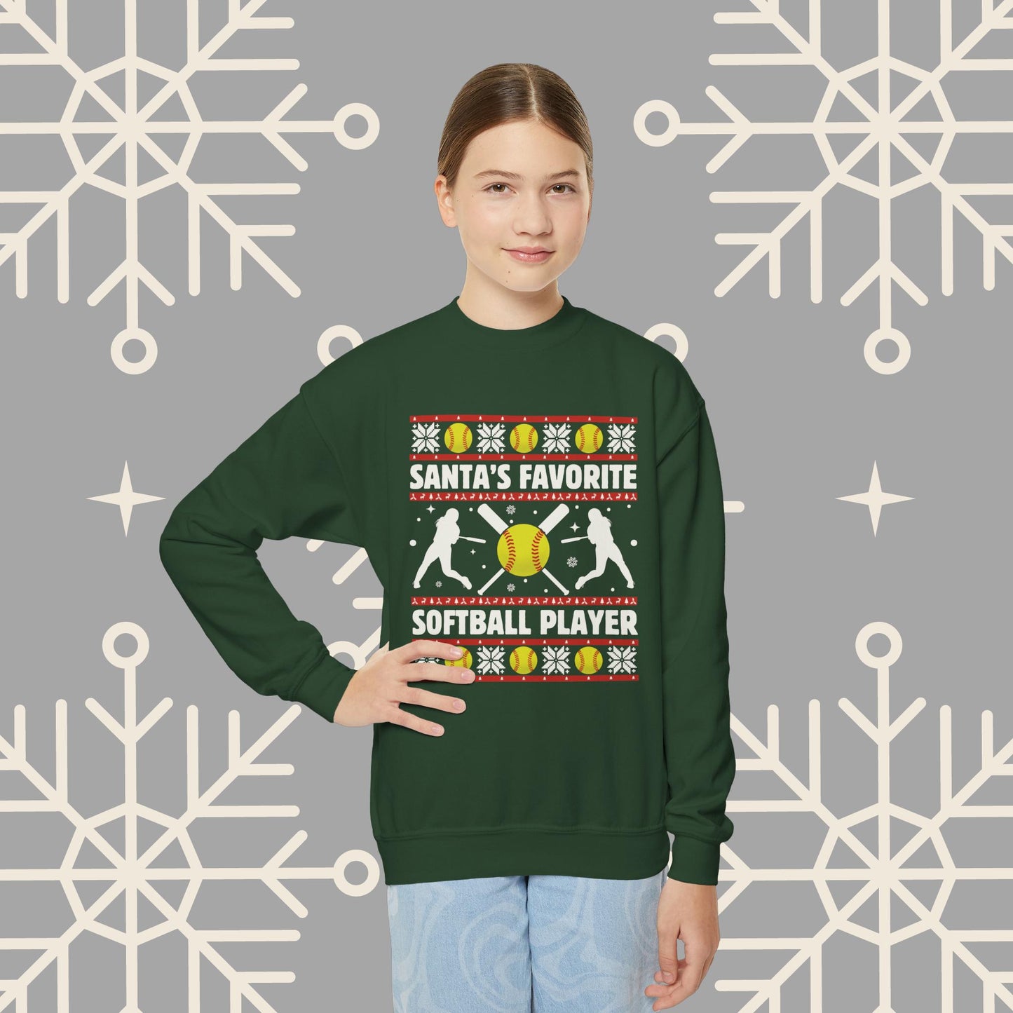 Youth Softball Christmas Sweatshirt, Santa's Favorite Softball Player Ugly Christmas , Softball Gifts for Girls
