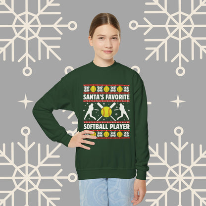 Youth Softball Christmas Sweatshirt, Santa's Favorite Softball Player Ugly Christmas , Softball Gifts for Girls