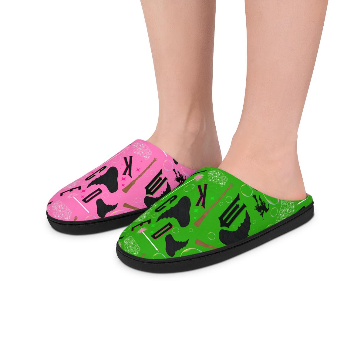 Green Pink Slippers | Witch Indoor Slippers Cartoon Bff Besties Gift For Her For Him Comfy Cozy Soft Shoes Bubble Wand Crown Hand