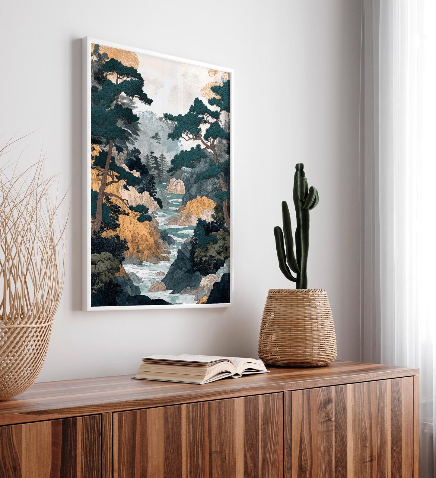 Japanese Forest River Print: Ukiyo-e Style Landscape Art