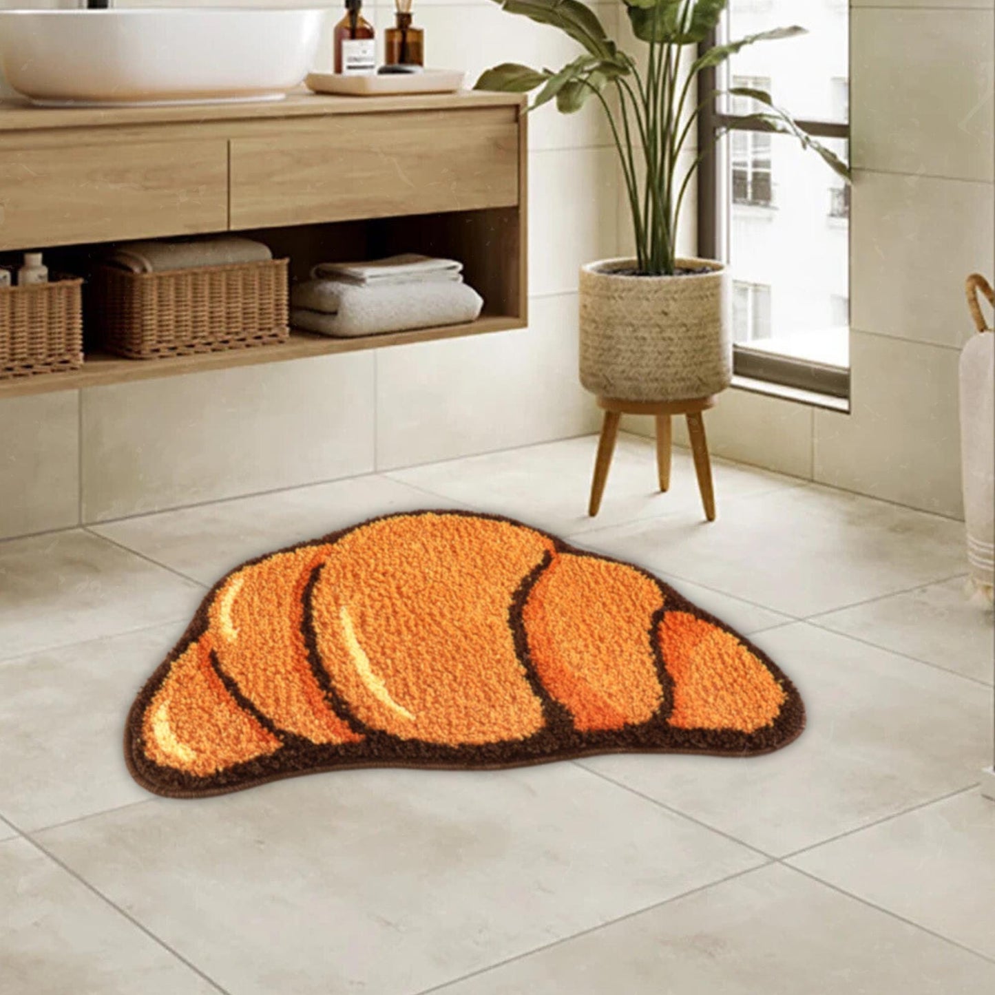 Croissant Shape Tufted Rug, Non-slip Hallway Entrance Bread Rug, Home Warm Decoration Accessories, Anti-Slip Floor Safety Mat