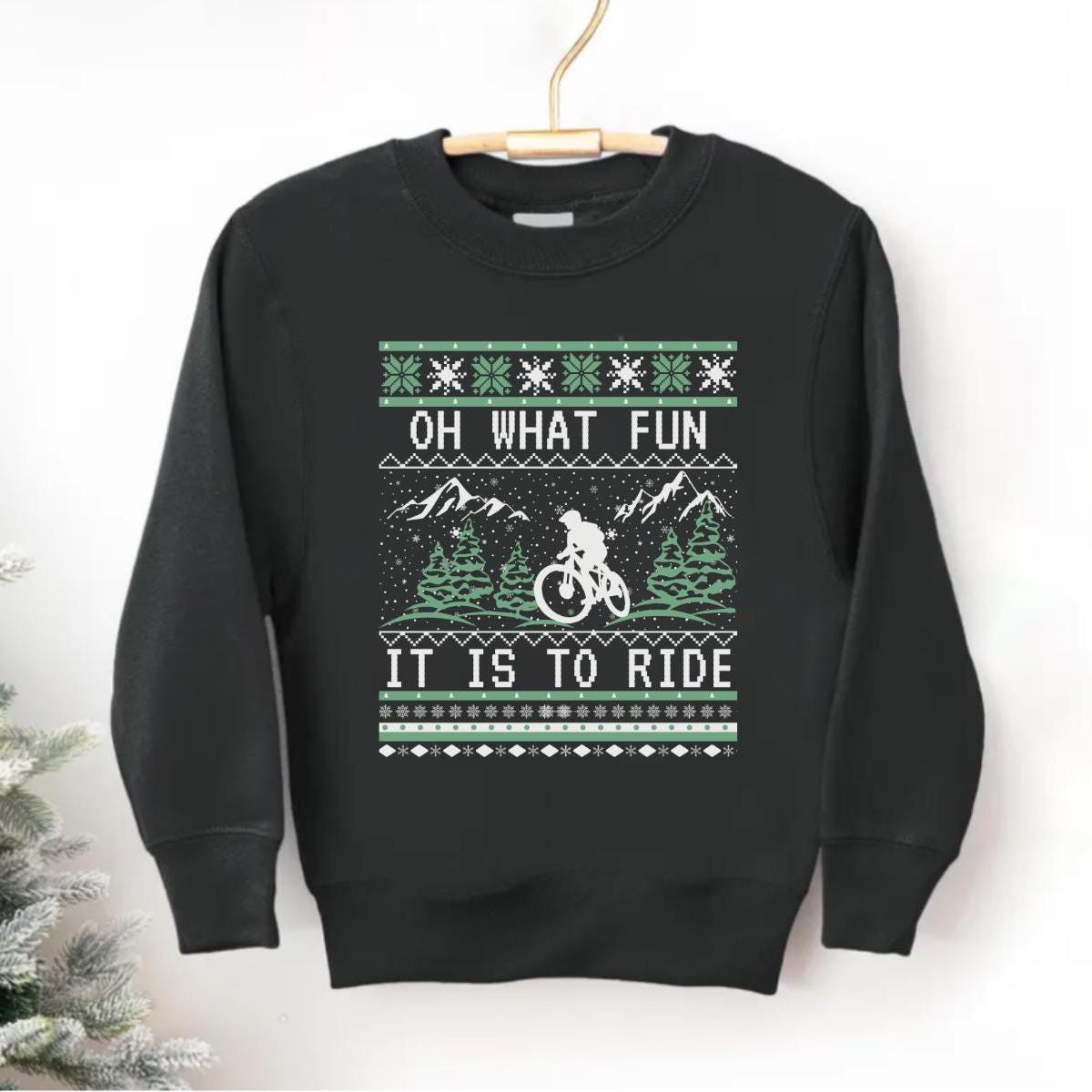 Youth Mountain Biking Christmas Sweatshirt, Biker Ugly Christmas for Kids, Holiday Cycling Crewneck, Mountain Bike Gift for Boys