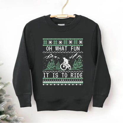 Youth Mountain Biking Christmas Sweatshirt, Biker Ugly Christmas for Kids, Holiday Cycling Crewneck, Mountain Bike Gift for Boys