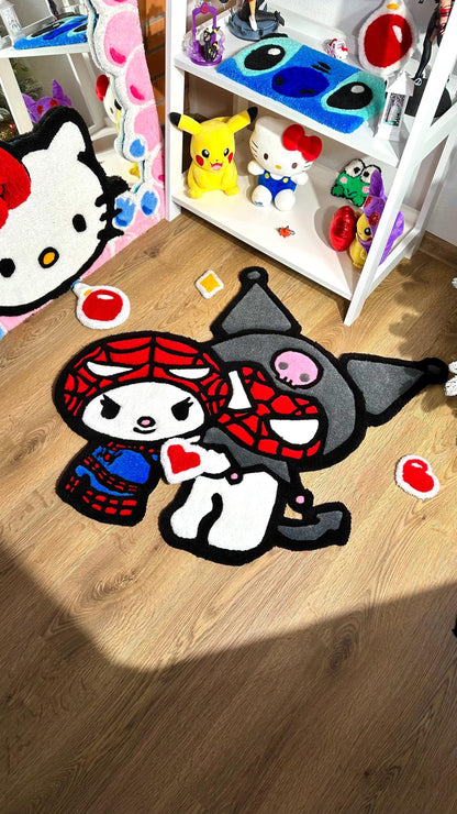 Spider x Custom Kitty Rug – Puffy Tufted Crossover Carpet, Cute Handmade Decor, Fluffy Anime Gift Rug for Girls Room or Bedroom Floor