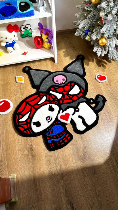 Spider x Custom Kitty Rug – Puffy Tufted Crossover Carpet, Cute Handmade Decor, Fluffy Anime Gift Rug for Girls Room or Bedroom Floor