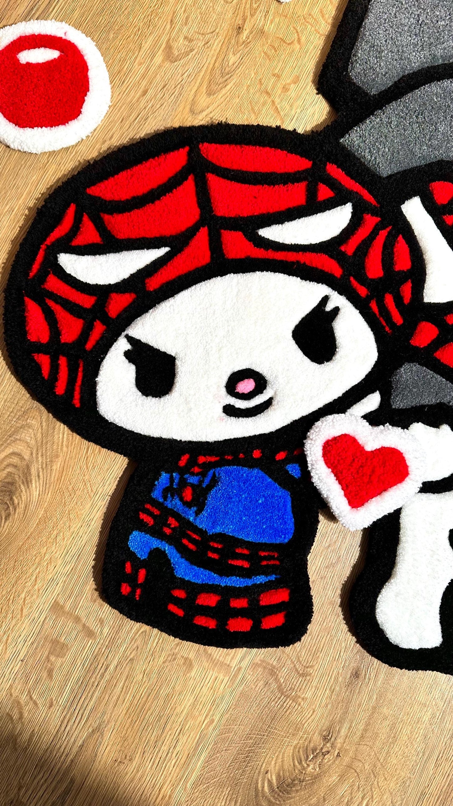 Spider x Custom Kitty Rug – Puffy Tufted Crossover Carpet, Cute Handmade Decor, Fluffy Anime Gift Rug for Girls Room or Bedroom Floor