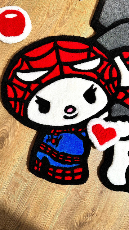 Spider x Custom Kitty Rug – Puffy Tufted Crossover Carpet, Cute Handmade Decor, Fluffy Anime Gift Rug for Girls Room or Bedroom Floor
