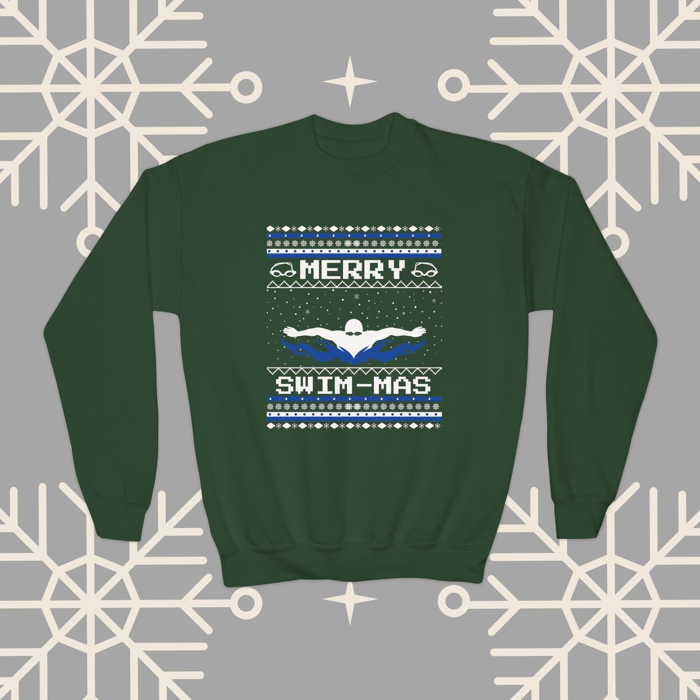 Youth Merry Swim-mas Ugly Christmas , Swimming Christmas Sweatshirt for Kids, Swim Shirt for Boys, Gift for Swimmer