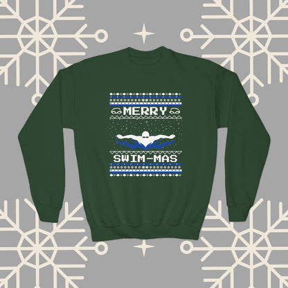 Youth Merry Swim-mas Ugly Christmas , Swimming Christmas Sweatshirt for Kids, Swim Shirt for Boys, Gift for Swimmer