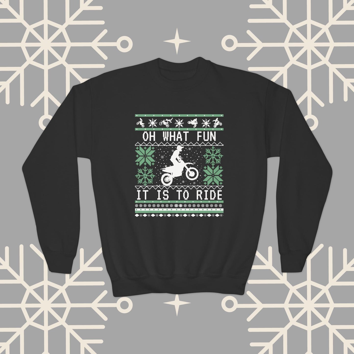 Youth Motocross Ugly Christmas , Oh What Fun It Is To Ride Dirt Bike Christmas Sweatshirt for Boys, Kids Motocross Gifts