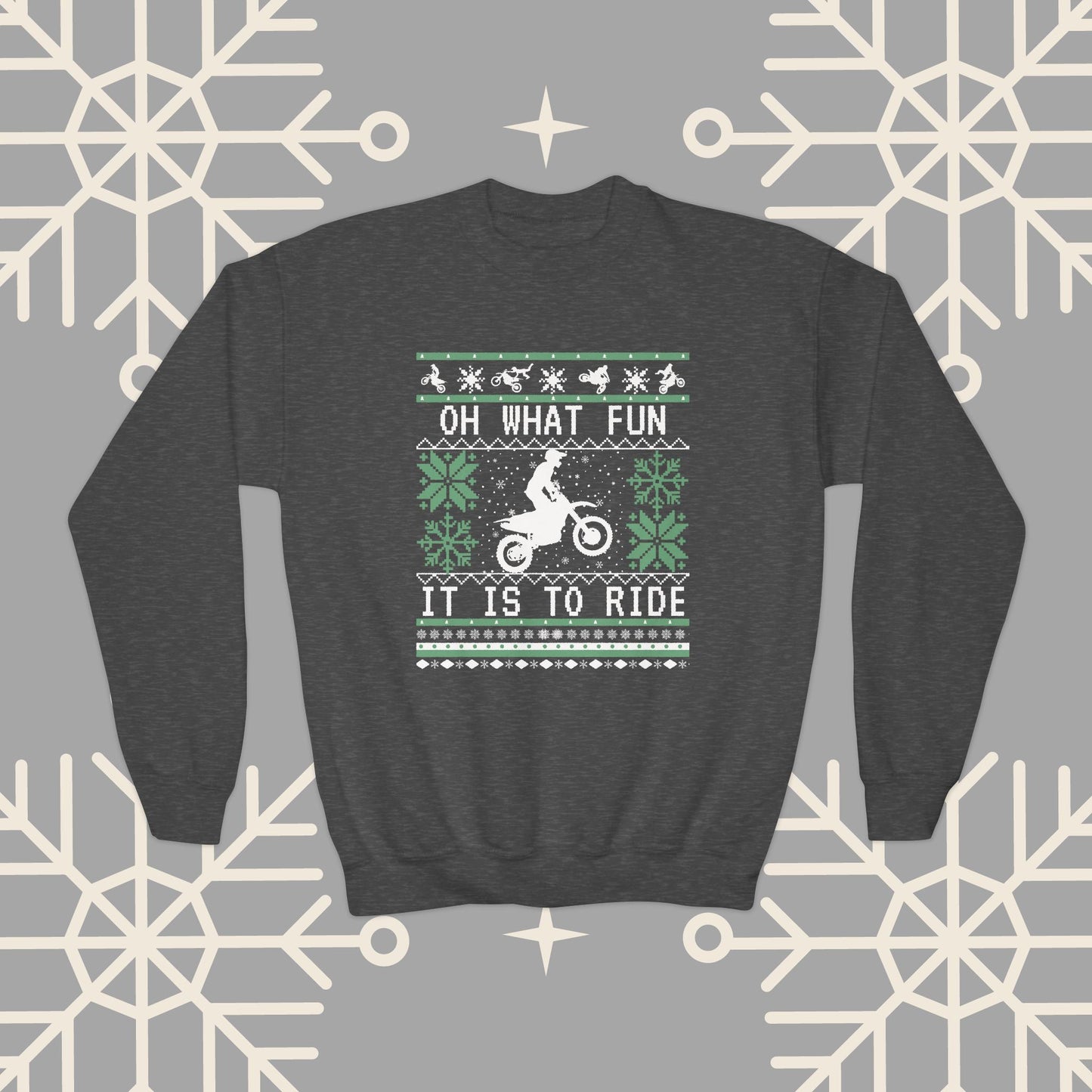 Youth Motocross Ugly Christmas , Oh What Fun It Is To Ride Dirt Bike Christmas Sweatshirt for Boys, Kids Motocross Gifts