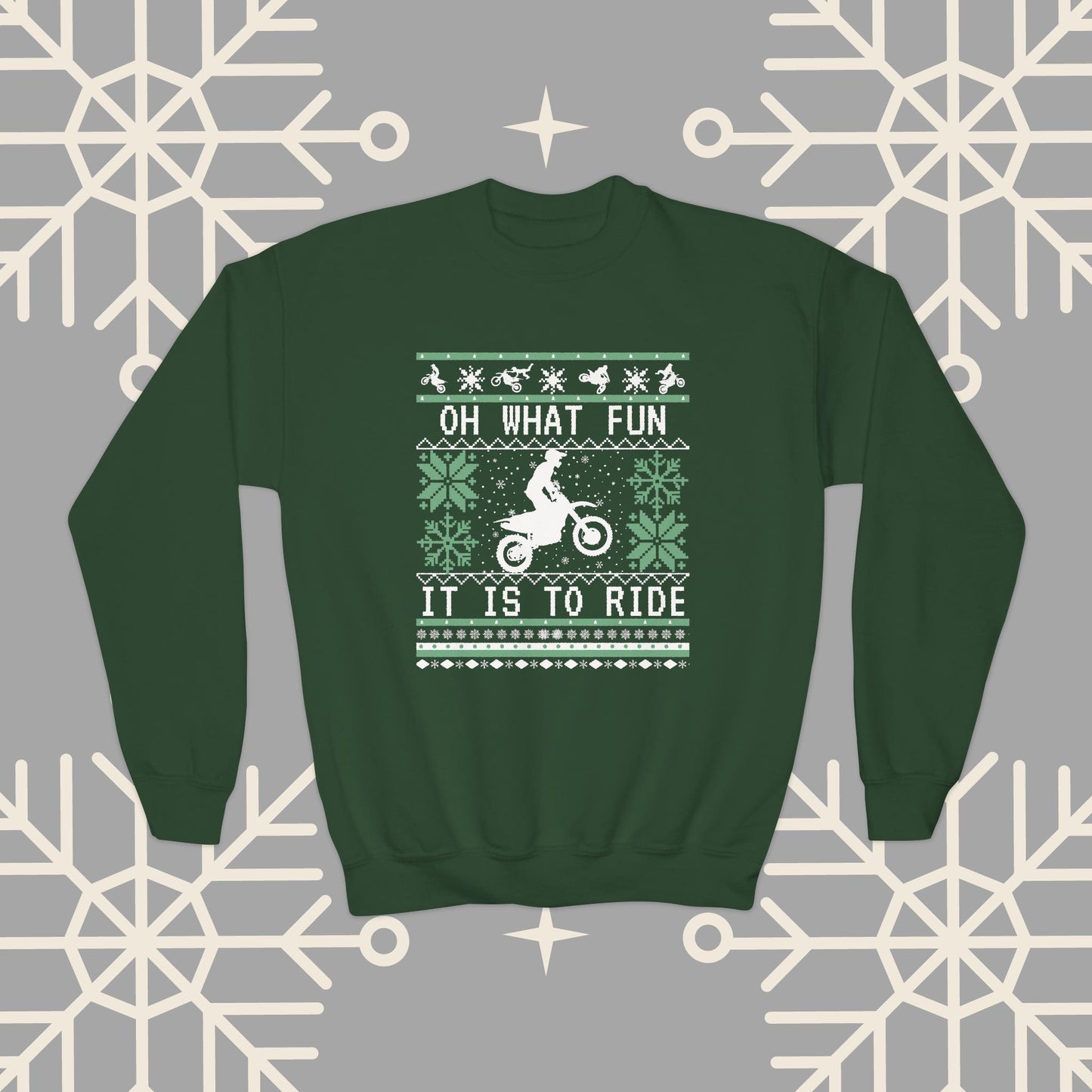 Youth Motocross Ugly Christmas , Oh What Fun It Is To Ride Dirt Bike Christmas Sweatshirt for Boys, Kids Motocross Gifts