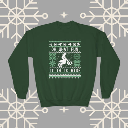 Youth Motocross Ugly Christmas , Oh What Fun It Is To Ride Dirt Bike Christmas Sweatshirt for Boys, Kids Motocross Gifts