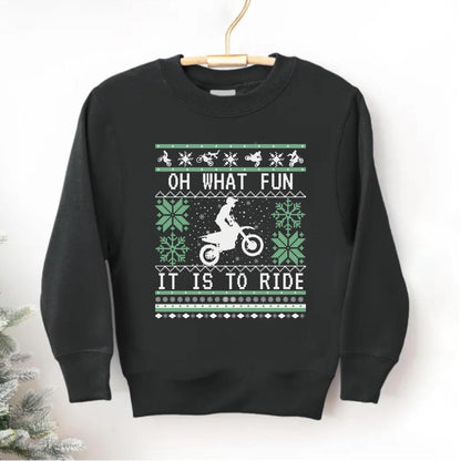 Youth Motocross Ugly Christmas , Oh What Fun It Is To Ride Dirt Bike Christmas Sweatshirt for Boys, Kids Motocross Gifts