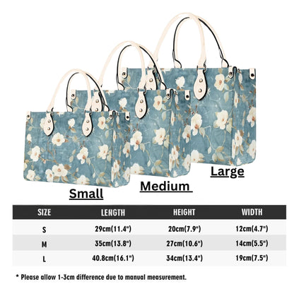 Summer Blue Bloom Handbag. Colorful Handbag, Waterproof PU Leather Tote, Top Handle Vegan Leather, Crossbody, Shoulder bag. Square Tote Bag