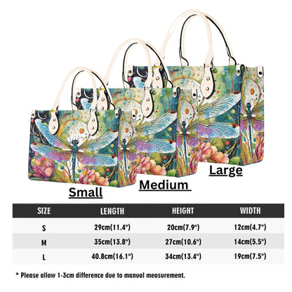 Watercolor Dragonfly Handbag. Colorful Handbag, Waterproof PU Leather Handbag, Top Handle Vegan Leather, Crossbody, Shoulder bag.