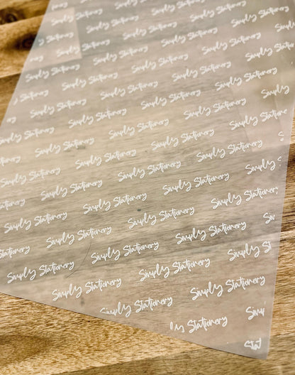 Personalised Vellum Paper, White Ink Print, Packing Paper, Branded Packaging, Your Logo Paper 90gsm, Small Business, Tissue paper, Recycle