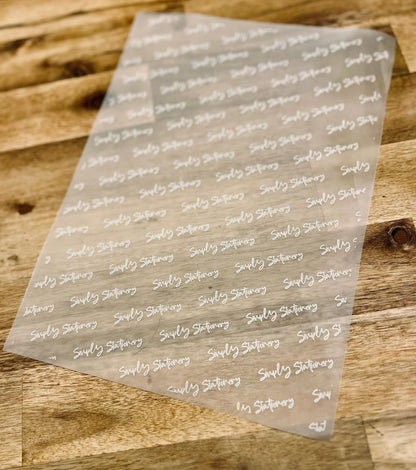 Personalised Vellum Paper, White Ink Print, Packing Paper, Branded Packaging, Your Logo Paper 90gsm, Small Business, Tissue paper, Recycle