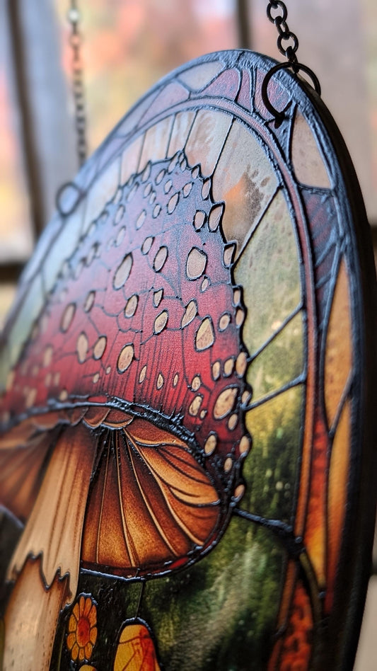Amanita: Stained Glass Style Window Hanging